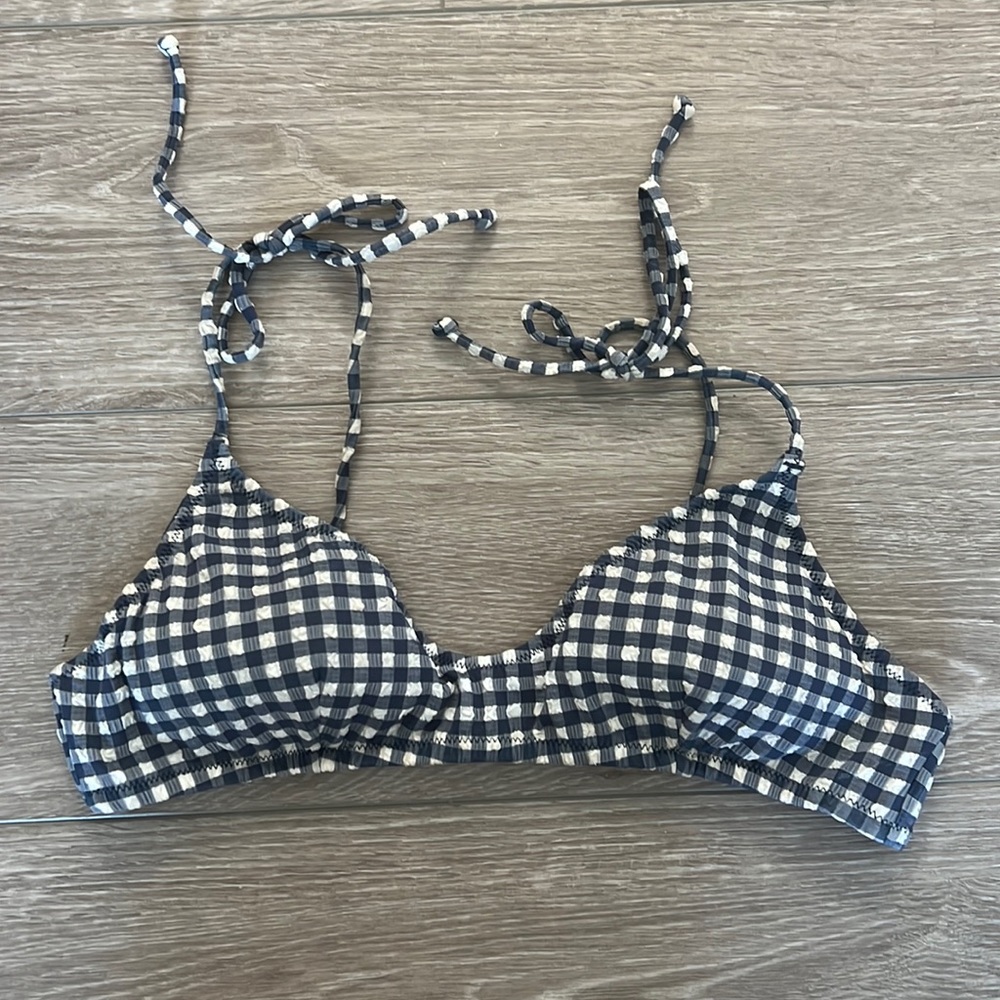 J Crew Shoulder-tie french bikini top in classic gingham